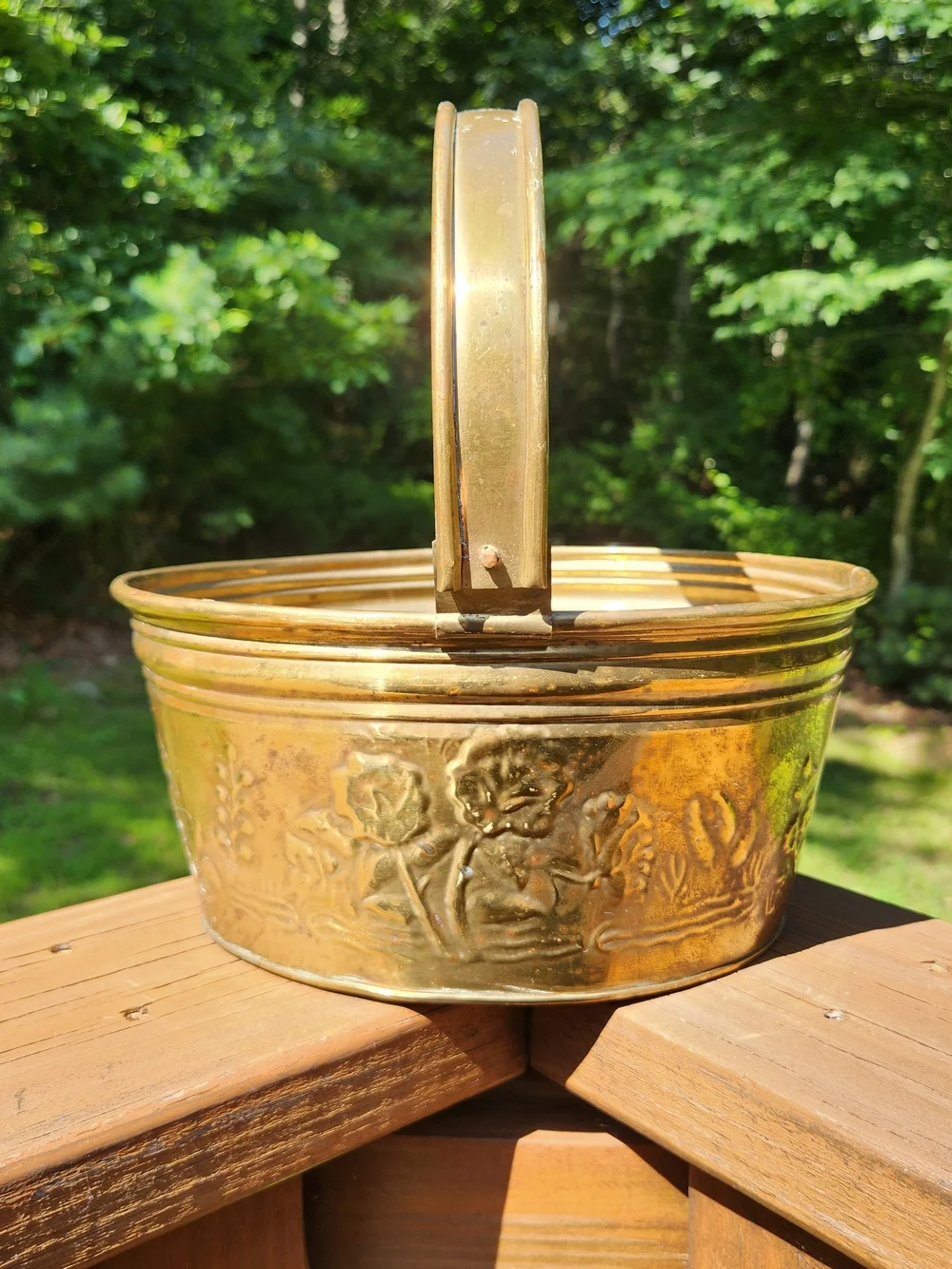 Brass Decorative Flower Basket / Planter with Handle